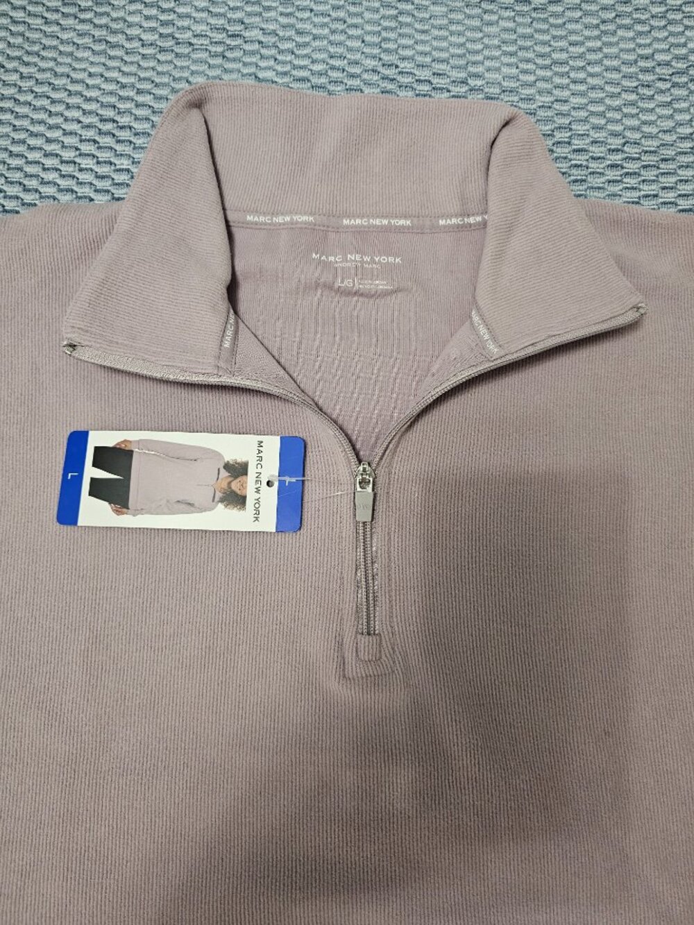 NWT Marc New York Women’s Ribbed 1/4-Zip Pullover Sweatshirt Lavander Size L - Picture 4 of 6